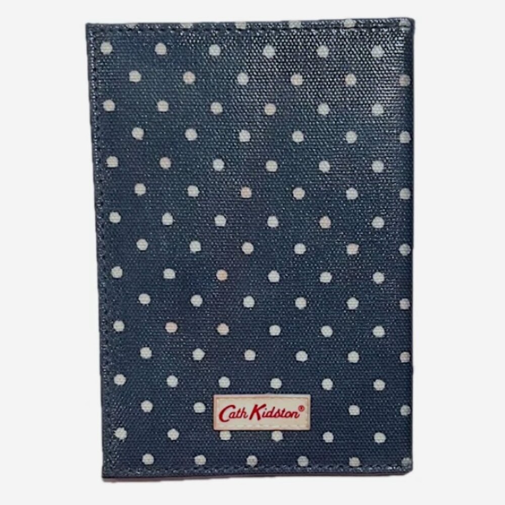 Vintage Cath Kidston London Navy Blue White Polka‎ Dot Passport Cover NWOT